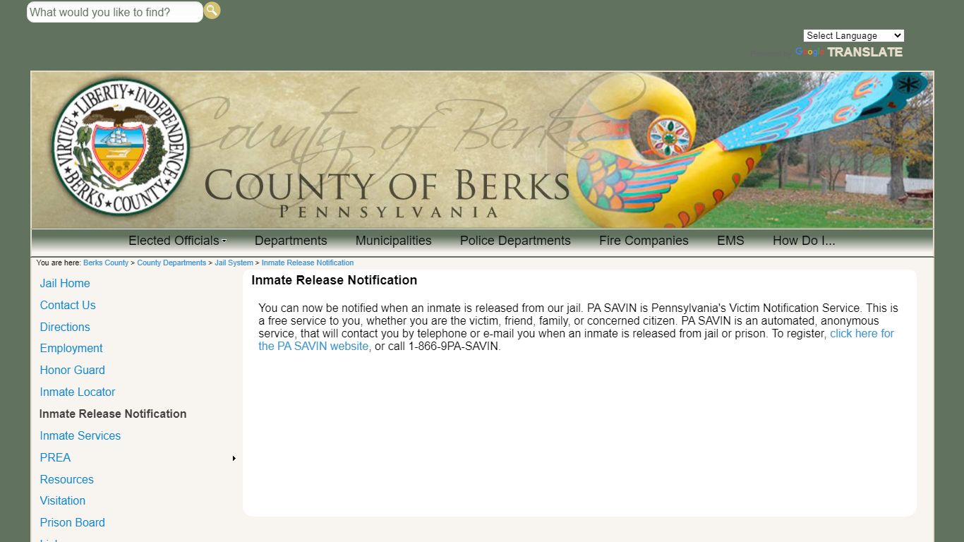 Inmate Release Notification - County of Berks Home