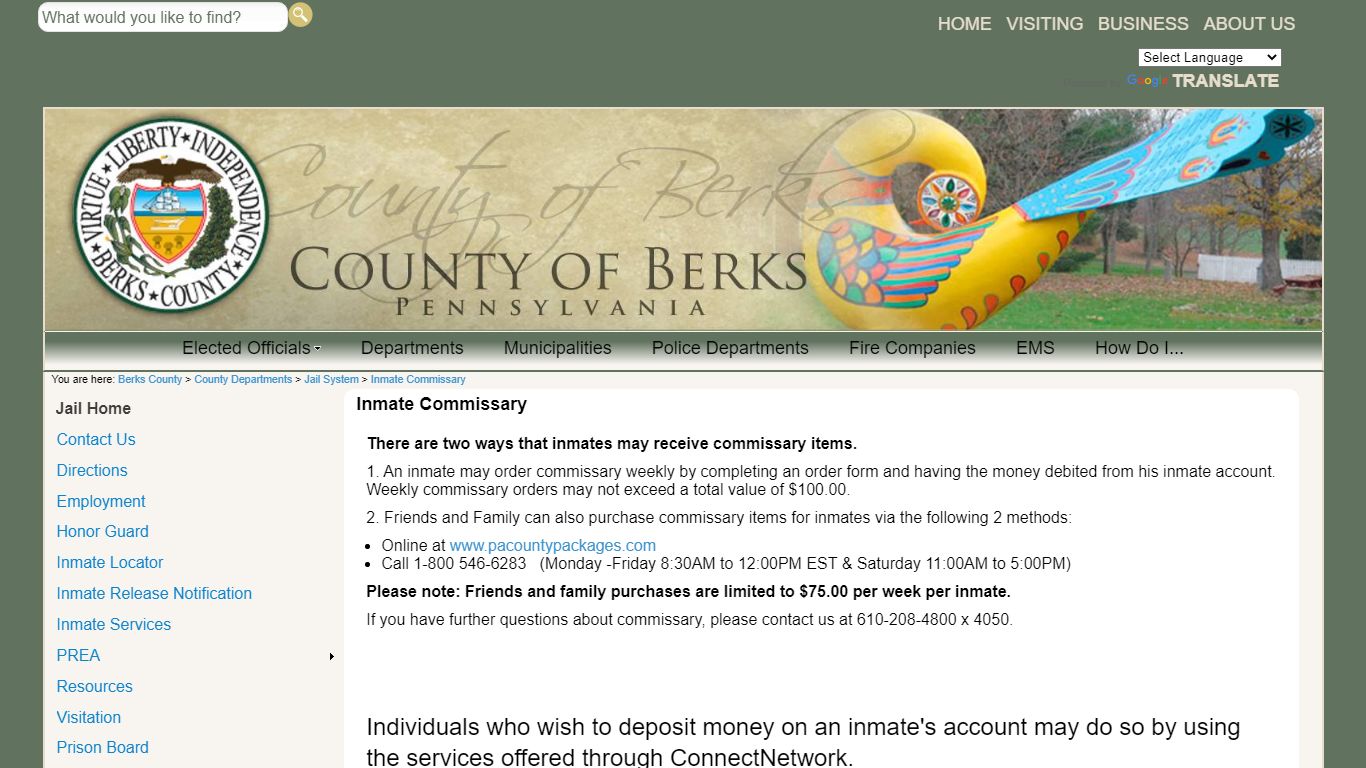 Inmate Commissary - County of Berks Home