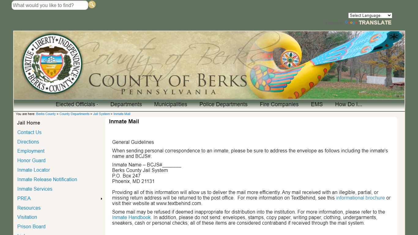 Inmate Mail - County of Berks Home